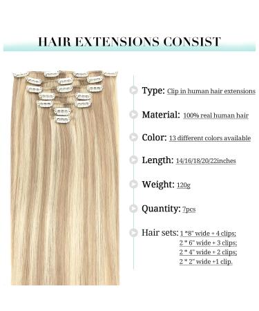 Doores Real Hair Clip-In Extensions 45cm 18 inch - 120g Dirty Blonde Highlights | Remy Human Hair 7 Pieces for a Full Head - Buy Online on GoSupps.com