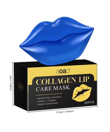 AOAO Lip Mask Overnight Hydrolyzed Collagen & Sodium Hyaluronate Gel Pads for Intensive Moisture Repairing Chapped Lips and Reducing Wrinkles Daily Lip Care for Smoothing 20Pcs (Blue) - Buy Online on GoSupps.com