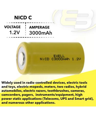 Buy 2x Exell C Size 1.2V 3000mAh NiCD Rechargeable Batteries - Ideal for Meters Radios Hybrid Cars & High Power Devices | International Shipping Available - Buy Online on GoSupps.com