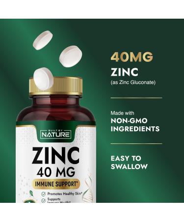 Built By Nature Zinc 40 mg High-Potency Immune Support & Antioxidant Supplement Promotes Skin Health & Wound Healing Zinc Gluconate Non-GMO Gluten Free 120 Tablets - Buy Online on GoSupps.com