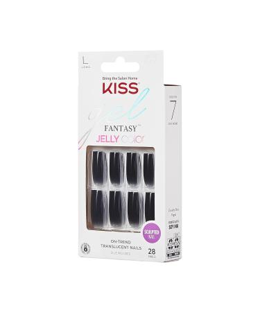 KISS Gel Fantasy Press On Nails - Black Long Square Shape 28 Nails + Glue Manicure Stick & Mini File - Shop Internationally - Buy Online on GoSupps.com
