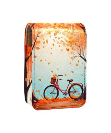 Travel Lipstick Organizer Case Lipstick Case Portable Makeup Bag With Mirror Autumn Tree Leaf Bike Pattern R485t5gjlt