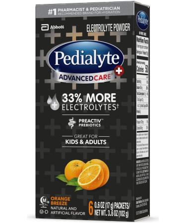 Pedialyte AdvancedCare Plus Electrolyte Powder - 33% More Electrolytes & PreActiv Prebiotics  Orange Breeze  6 Pack - Buy Online on GoSupps.com