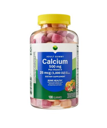 KP+ Calcium Gummies 500 mg with Vitamin D 25 mcg (1 000 IU) | 100 Gummies | Natural Fruit Flavors | Pack of 1