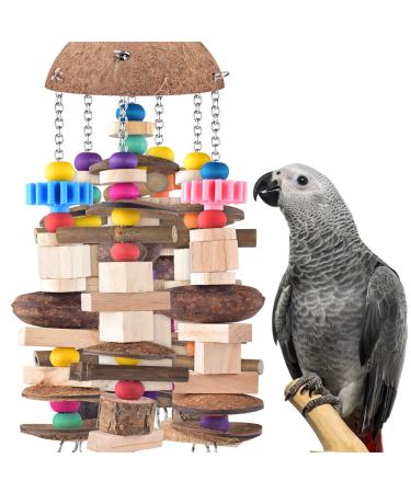 KATUMO Bird Parrot Toy, Large Parrot Toy Durable Wooden Blocks Bird Chewing Toy Parrot Cage Bite Toy Suits for African Grey Cockatoos Amazon Parrots Mini Macaws Large Medium Parrot Birds