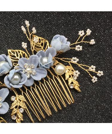 Minkissy Wedding Hair Comb - Pearl Crystal Bridal Hair Clip with Rhinestone Flower Decoration in Blue | Ideal Wedding Hair Accessory for Bride & Bridesmaids - Buy Online on GoSupps.com