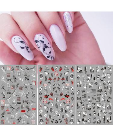 Tattoo DIY Flower Simple Design Transfer Decals Nail Sticker 3D Black Vine Leaf Alphabet(F-745) (Black F) - Buy Online on GoSupps.com