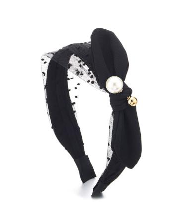 Coolsteelandbeyond hipster boho chic black loop pearl bead hair -ready hair crooked headband headband hair band with dotted lace - Buy Online on GoSupps.com