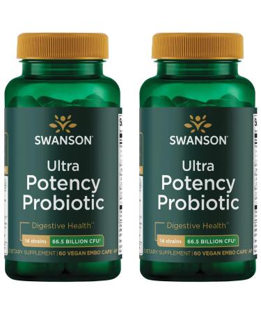 Swanson Ultra Potency Probiotic Digestive Health Immune System Support 66 Billion CFU Prebiotic NutraFlora scFOS 60 DRcaps Veggie Capsules (Caps) (2 Pack)