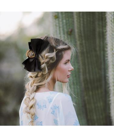 Fovolat Bow Clips | Hair Clamp Aesthetic Satin Big Hair Bows Large Claw Clips Hair Barrettes for Thick Thin Curly Hair Black - Buy Online on GoSupps.com