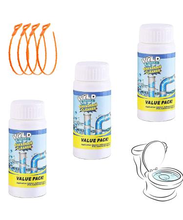 Wild Tornado Pipe Dredge Deodorant Powerful Sink and Drain Cleaner Powerful Clog Remover Powder Quick Foaming Toilet Cleaner for Kitchen Toilet Pipe Dredging (3PCS)