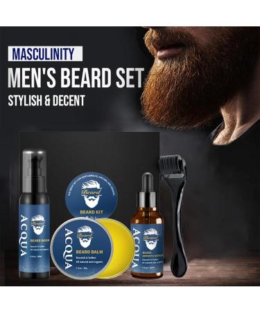 Beard Grooming Kit for Men - Beard Growth Oil, Balm, Wash, Derma Roller (4pcs) - Perfect Stocking Fillers for Men - Buy Online on GoSupps.com