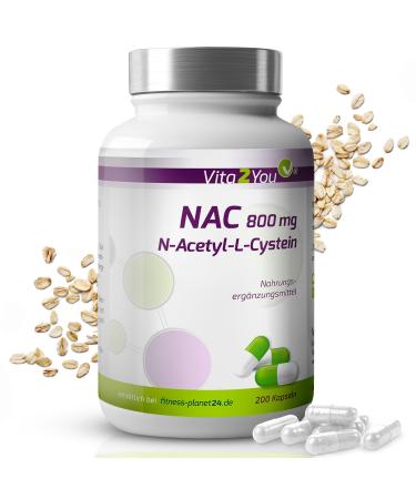 Vita2You NAC 800mg - 200 capsules - N-Acetyl L-Cysteine - no additives - high dosage - amino acid - premium quality - Buy Online on GoSupps.com