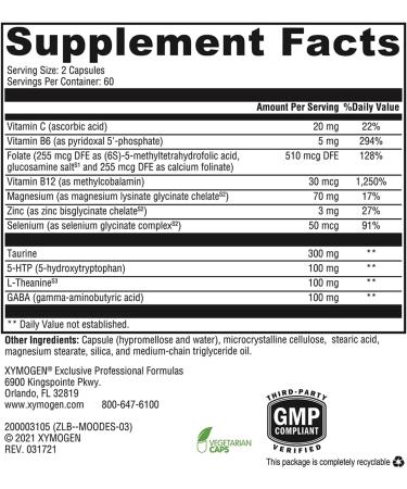 XYMOGEN Mood Food ES - 120 Capsules for Calmness Relaxation & Healthy Mood | Active Folate B Vitamins 5-HTP GABA | International Shipping Available - Buy Online on GoSupps.com
