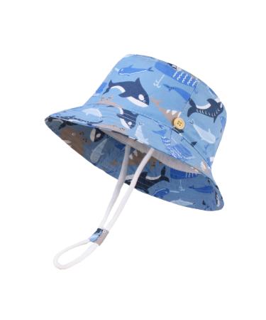 LANGZHEN Beach Sun Protection Hat for Baby Girls Adjustable Toddler Kids Hat Wide Brim Summer Play Hat with Chin Strap Fish School 2-4 Years - Buy Online on GoSupps.com