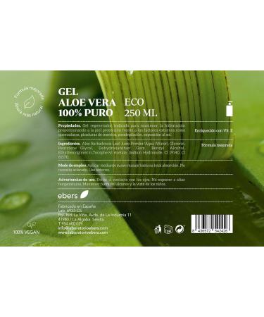 Ebers 100% Pure Aloe Vera Gel 250 ml with Dispenser - Excellent moisturizer for face and body after sun hair removal and burns. - Buy Online on GoSupps.com
