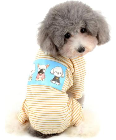 Ranphy Cotton Striped Dog Pajamas - XL Cartoon Hoodie Jumpsuit for Small Dogs | Cozy Pet Overall in Yellow - Buy Online on GoSupps.com