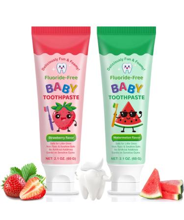 CJXHJY Children's Fluoride-Free Toothpaste 60g | Strawberry/Watermelon Flavor | Safe to Swallow | Gentle on Baby Teeth and Sensitive Gums | No Artificial Additives