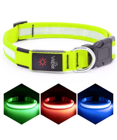VIZPET LED Dog Collar USB Rechargeable 100% Waterproof Adjustable Light Up Dog Collar Super Bright Safety Light Glowing Collars for Dogs Green Medium14.96-19.68 inch/38-50cm