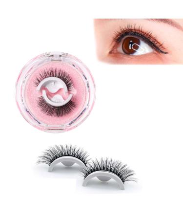 Dinghaole False Eyelashes Natural - 1 Pair Wispy Eyelashes Reusable 3D Lashes. Self Adhesive & Waterproof. No Glue or Eyeliner Needed.