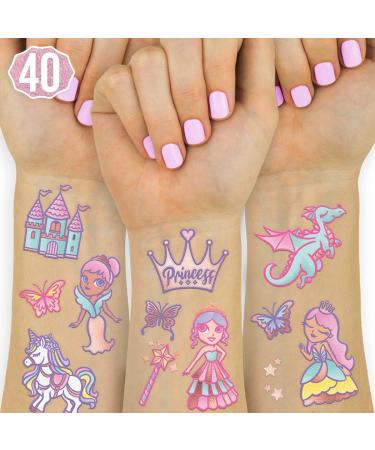 xo  Fetti Princess Temporary Tattoos for Kids - 40 Glitter styles | Unicorn Birthday Party Supplies  Butterfly Favors + Magical Decorations
