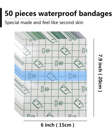 Transparent Waterproof Bandage 50 Pieces | 6x8 Inch | Clear Skin Protection Tape | Wound Dressing Water Resistant - Buy Online on GoSupps.com
