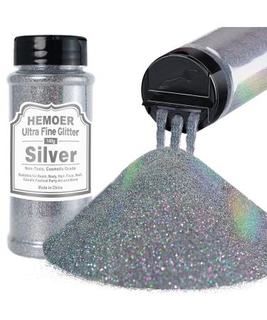 HEMOER Silver Ultra Fine Glitter 140g Metallic Glitter Resin for Epoxy Cups Candles Painting Arts Hair