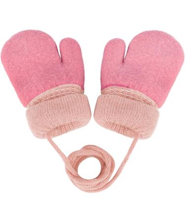 Infant Toddlers Winter Mittens with Cute Cartoon Design - Dual Layers Plush Padded Knitted Gloves for Baby Girls Boys 0-3 Years - Light Watermelon Red - Buy Online on GoSupps.com
