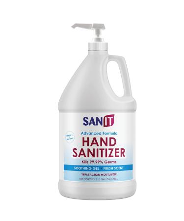 Sanit Moisturizing Hand Sanitizer Gel 70% Ethyl Alcohol - Kills 99.99% Germs  Advanced Formula with Vitamin E and Aloe Vera - Soothing Gel  Fresh Scent  Made in USA - 1 Gallon with Easy to Use Pump 1 Gallon  With Pump