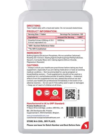 Rosehip+ 5000mg 120 Vegan Tablets | High Strength Joint Support Supplement | 4 Months Supply | Made in UK by Prowise Healthcare - Buy Online on GoSupps.com