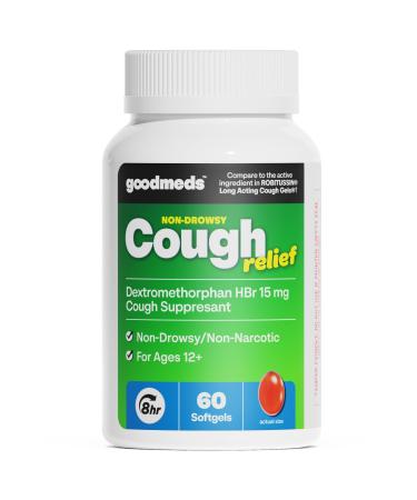 GoodMeds Cough Relief for Adults Softgels Dextromethorphan HBr (DXM) 15mg 8Hour Non-Drowsy Long-Lasting Bronchial Suppressant for Dry Cough and Chest Congestion (60 Count)