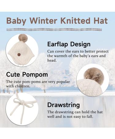 XIAOHAWANG Winter Baby Beanie with Velvet Lining and Pompom | Toddler Kids Earflap Hat for Boys and Girls 18 Months - 3 Years | Warm and Stylish White Baby Hat - Buy Online on GoSupps.com