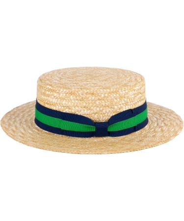 ZAKIRA Handmade Straw Boater Hat - Medium Size, Navy-Green Band | Made in Italy - Buy Online on GoSupps.com