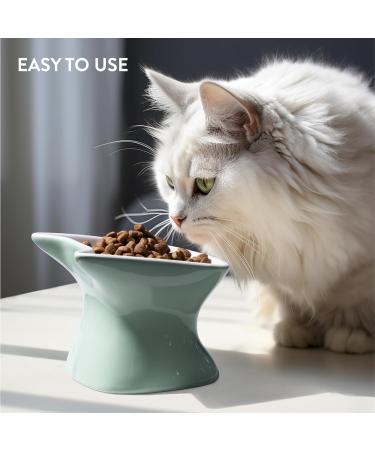 Navaris Raised Ceramic Cat Bowls (Set of 2) - Elevated Food and Water Bowl Pack for Cats - Cute Kitty Shaped Dishes with Ears - Dishwasher Safe - Green/Peach - Buy Online on GoSupps.com