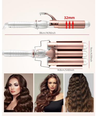 CkeyiN 3 Barrel Hair Waver 32mm Professional Crimper | 16 Temperatures | Fast Heating Curling Wand | Women's Long Hair Styles - Buy Online on GoSupps.com