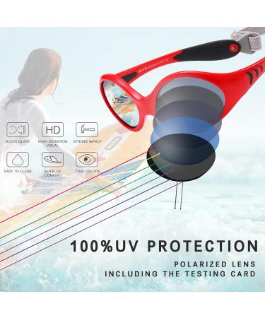 DUCO Baby Polarized Sunglasses for Newborn Toddler 0-24 Months | UV Protection Infant Sunglasses 0-2 Years | Red Frame with Strap | Flexible & Safe for Eyes - Buy Online on GoSupps.com