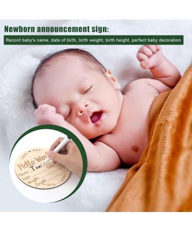 Baby Announcement Sign - 15cm Round Milestone Cards for Newborns | Wood Stamp Cushions for Hand & Footprints | Hello World Photo Props - Buy Online on GoSupps.com