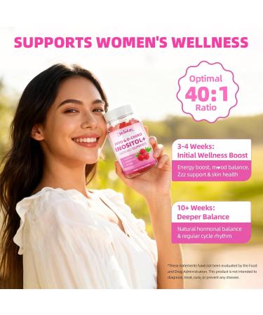 Myo-Inositol & D-Chiro Inositol Gummies Ideal 40:1 Ratio Supplement for Women 2000mg 50mg with Vitamin D3 B12 for Hormonal Balance & Ovarian Health Sugar Free Raspberry Flavor 60 Count 60 Count (Pack of 1) - Buy Online on GoSupps.com
