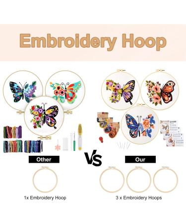Anidaroel Butterfly Flower Embroidery Starter Kit - 3 Sets | Cross Stitch for Beginners | Includes Fabric, Hoop, Threads & Needles - Buy Online on GoSupps.com
