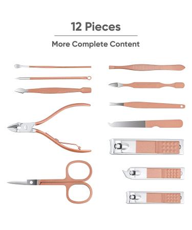 Leiwo 12pcs Pink Manicure Pedicure Kit | Stainless Steel Nail Scissors, Cuticle Cutter, Clipper Set | Professional Fingernails Toenails Grooming Tools with Travel Case - Buy Online on GoSupps.com