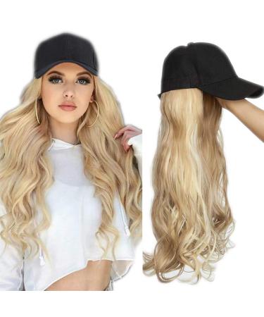SEGO Hair Extension with Baseball Cap Wig Hair Extensions Wavy Hairpiece Like Real Hair Sandy Blonde & Blonde Bleaching#12P613
