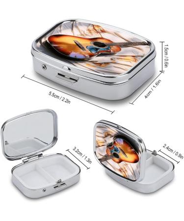 Watercolor Acoustic Guitar Pill Box | 2 Compartment Portable Medicine Organizer | Decorative Metal Case for Pocket & Purse - Buy Online on GoSupps.com