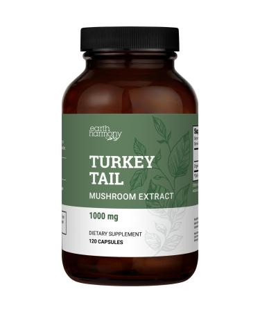 Earth Harmony Organic Turkey Tail Mushroom Capsules (1000mg Pure Extract) - Superfood Mushroom Supplement Helps Support Brain Health - Premium Powder Extract - 120 Capsules (2-Month Supply)