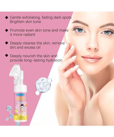 Turmeric Kojic Acid & Mousse Cleanser with Brush Exfoliating Unclog Pores Acne Scars Smooth Skin Foaming Face Cleanser for Dark Spots Dull Skin Gentle Facial Cleanser For All Skin Types 150ML - Buy Online on GoSupps.com