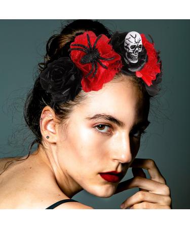 FRCOLOR Halloween Headband Day of The Dead Flower Headpiece dia de los muertos Rose Crown Rose Halloween Hair Hoop Gothic Flower Headband (Black Red) - Buy Online on GoSupps.com