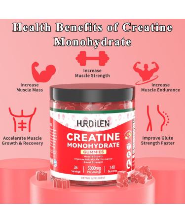 140 Count Creatine Monohydrate Gummies 5000mg Creatine Monohydrate No Sugar Gummies for Women & Men with L-Taurine Vitamin B12 for Muscle Strength Muscle Recovery Glute Builder Energy Boost - Buy Online on GoSupps.com