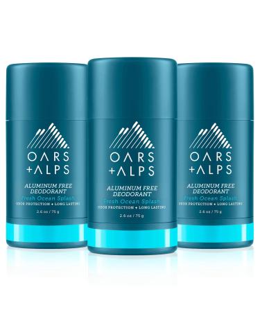 Oars + Alps Aluminum Free Deodorant for Men and Women Dermatologist Tested and Made with Clean Ingredients Fresh Ocean Splash 3 Pack 2.6 Oz Each 3ct - Fresh Ocean Splash 2.6 Ounce (Pack of 3)