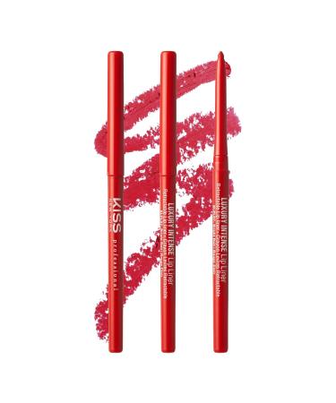kiss new york Luxury Intense Lip Liner Long-Lasting Creamy Lip Liner Retractable Easy to Use Lip Liner 3PCS (Bright Red) 1 Count Bright Red