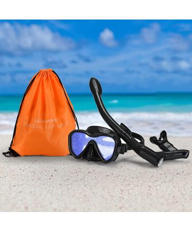 LUXPARD Snorkel Set - Anti-Fog Panoramic View Mask, Anti-Leak Dry Snorkel Tube - Snorkeling Gear for Adults with Bag - Black - Buy Online on GoSupps.com