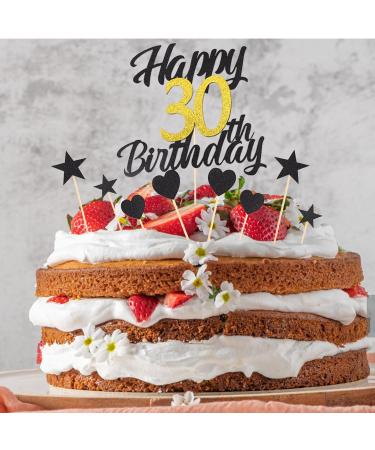 30th Birthday Cake Topper Set - 9 Pieces Black Gold Decor for Men & Women | Happy Birthday Decorations | Alegre Cake Toppers - Buy Online on GoSupps.com